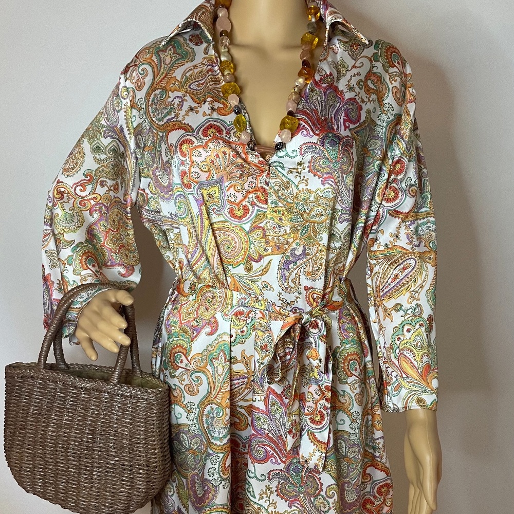 Boho glam big collared bell sleeve dress w/ belt!